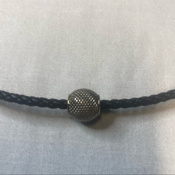 TIFFANY & CO MENS VINTAGE STERLING  NECKLACE BRAIDED BLACK LEATHER 18-1/2” NEW - Picture 2 of 7